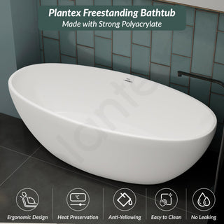Plantex Freestanding Bathtub For Bathroom/Bath tub for Adults/Deep Soaker Bathtub with Overflow,Popup and Drain Pipe (BSM-223-White -1700mm)