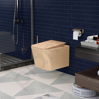 Plantex Platinum Ceramic Rim Wall Hung Western Commode for Toilet/Commode for Bathroom/Washdown Flush Western Toilet with Soft Close Toilet Seat Cover- (Beige-M)