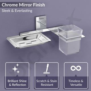 Plantex 304 Grade Stainless Steel 2 in 1 Soap Dish with Tumbler Holder/Soap Holder/Toothbrush Holder/Bathroom Accessories - Crystal (Chrome)