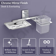 Plantex 304 Grade Stainless Steel 2 in 1 Soap Dish with Tumbler Holder/Soap Holder/Toothbrush Holder/Bathroom Accessories - Crystal (Chrome)