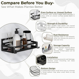 Plantex Shelf for Bathroom/Self-Adhesive Bathroom Organizer/Wall Mount/Shelf for Kitchen - Pack of 3 (Black)