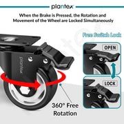 Plantex 3 Inch Caster Wheel/Soft PU Swivel Caster Wheels with 360 Degree Rotation and No Noise/Wheels for Heavy Furniture/Table/Trolley Cart - Set of 4 (2 with Brakes & 2 Without) - Black
