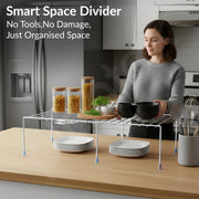 Plantex Stainless Steel Multipurpose Expandable Dish Rack/Expandable Storage Shelves for Kitchen Cabinets/Plate Stand/Utensil Rack(Chrome-Silver)