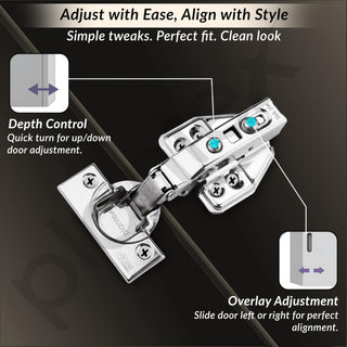 Plantex (Algo) Cabinet Hinges/304 Grade Stainless Steel Locking Solutions and Systems/2D Soft Closing Concealed Hinges for Kitchen/Wardrobe/Doors/Window - Pack of 2 (Chrome)