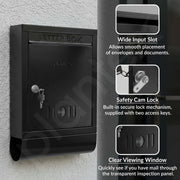 Plantex GI Steel Letter Box for Home Gate with News Paper Holder/Post Box/Suggestion Box for Office Use with Secure Lock and Keys/Complaint Box/Mail Box - (Black) Wall Mount