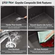 Plantex Quartz Acrylic Kitchen Sink with 10 Years Warranty by Plantex/Undermount Quartz Sink for Kitchen/Granite Single Bowl Kitchen Sinks with Coupling (Con 32x20 Inches)