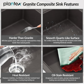 Plantex Quartz Acrylic Kitchen Sink with 10 Years Warranty by Plantex/Undermount Sink for Kitchen/Metalic Single Bowl Kitchen Sinks with Coupling (Lintus 32x20 Inches)