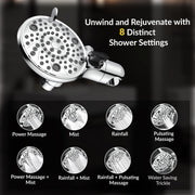 Plantex ABS 8 mode Bathroom Shower Set with 304 Stainless Steel 1.5 meter Flexible Hose Pipe/Handheld Shower Head with 10-inch Round Shower Head-Chrome