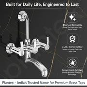 Plantex Wall Mixer for Bathroom 2 In 1 with Overhead Shower Provision and Long Bend Pipe/Mixer Tap for Bathroom with Water Saving Nozzle-7 Year Warranty (AQ-1418-Mirror Chrome)