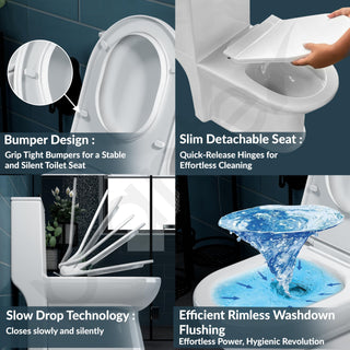 Plantex Commode for Toilet/Ceramic One Piece Western Toilet/Rimless Commode with Soft Closing Toilet Seat - S Trap Outlet (White)