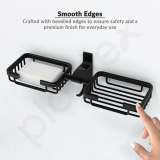Plantex Aluminum Bathroom Dual Soap Holder with Hook/Soap Stand/Soap Dish/Bathroom Accessories - Black