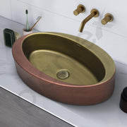 Plantex Ceramic Washbasin/Basin for Bathroom/Oval Tabletop Wash Basin/Countertop Vessel Sink for Home, Office â€“ (Brass & Copper Antique - 24 x 15 x 6 Inch)