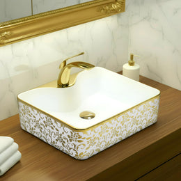 Plantex Table Top Wash Basin For Bathroom/Designer Ceramic Basin/Countertop Vessel Sink Basin - Indo-European Collection (19 x 15 x 5.5 Inch)