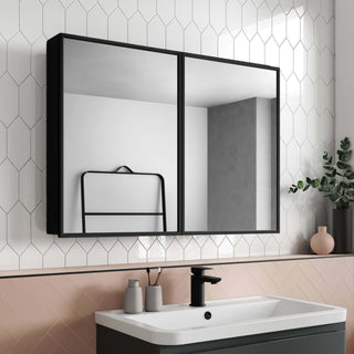 Plantex Aluminium Framed Mirror Box for Bathroom/Double Door Heavy-Duty Steel Body Mirror with Storage - 24x32 Inch, Black