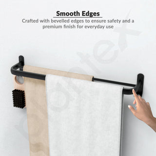 Plantex Aluminium Dual Towel Rod for Bathroom/Towel Hanger/Cloth Hanger for Bathroom with Hooks/Bathroom Accessories (Black) 24 Inch