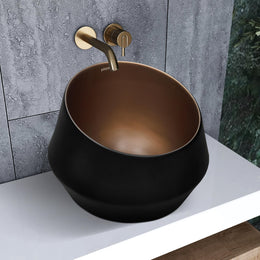 Plantex Ceramic Tabletop Washbasin/Bathroom Basin Sink/Basin for Bathroom/Wash Basin for Restaurant/Hotel (Black & Red Bronze - 16 x 16 x 12 Inch)