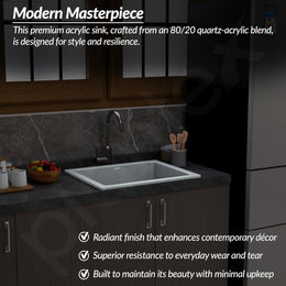 Plantex Quartz Acrylic Kitchen Sink/Undermount Sink for Kitchen with 10 Years Warranty by Plantex/Metalic Single Bowl Kitchen Sinks with Coupling (Lintus - 24x18 Inches)