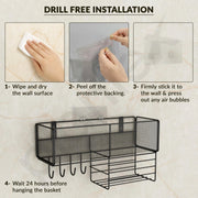 Plantex Self Adhesive Bathroom Shelf/Bathroom Organiser without Drill/Hanging Rack for Kitchen Storage/Modern Shower Bin for Office/Dining Room/Multipurpose Rack -Pack of 1 (Black)
