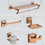 Plantex 304 Grade Stainless Steel Towel Rack for Bathroom/Soap Dish/Napkin Ring/Tumbler Holder/Robe Hook/Decan Bathroom Accessories -(Set of 5, Rose Gold)