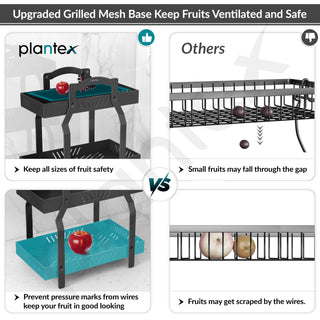Plantex GI-Steel 3 Tier Shelf/Multipurpose Rack/Storage Rack for Kitchen/Fruit & Vegetable Basket for Kitchen - Pack of 1, (Black)