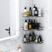 Plantex Drill Free Bathroom Corner Shelf/Adhesive Shelf for Kitchen with Magic Sticker/Bathroom Accessories Set- GI Metal (Pack of 3)
