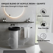 Plantex Acrylic Resin & Qaurtz Pedestal Basin for Bathroom/One Piece Pedestal Free Standing Round Wash Basin for living Room/Hotel (Black & White)