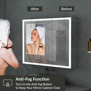 Plantex Luxury LED Mirror Cabinet for Bathroom/304 Grade Stainless Steel Bathroom Cabinet/Mirror for Bathroom with Double Door Cabinet (24x24 Inch-LED & Defogger/Chrome)