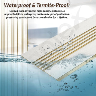 Plantex 3D Charcoal Wall Panels/Pack of 5 Louvers (1x8 Ft Each) /Decorative Panels for Interior Walls/40 Sq. Ft Coverage(YD-1202-Textured Off-White & Gold)