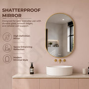 Plantex Aluminium Frame Mirror for Bathroom/Wall Mount Capsule Mirror for Bedroom/Dressing Room/Living Room/Entryway - (Gold, 22x36 Inch)