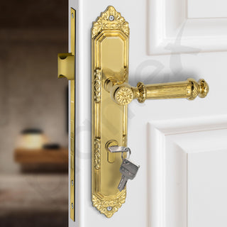 Plantex Heavy-Duty Door Lock Set - Main Door Lock Handle Set/ 6-Lever Lock Mechanism with 3 Years of Warranty/Mortise Lock with 3 Keys, Brass Lock Body & Cylinder(596 - Gold)