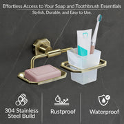 Plantex 304 Grade Stainless Steel 2in1 Soap Dish with Tumbler Holder/Soap Stand/Tooth Brush Holder/Bathroom Accessories - Nipron (Brass Antique)