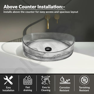Plantex Transparent Glass Basin for Bathroom/Tabletop Round Wash Basin/Luxury Countertop Basin for Home/Office/Hotel (Somky - 15x15x5 inch)