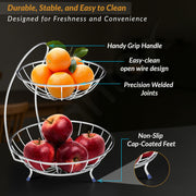 Plantex 2-Tier Fruit bowl for Dining Table/Stainless Steel Fruit Storage Basket For Dining Table/Vegetable Stand for Kitchen(Chrome Finish)