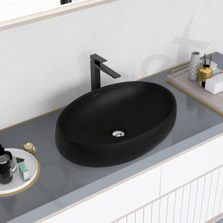 Plantex Ceramic Wash Basin for Bathroom/Table Top Ceramic Basin/Black Washbasin for Bathroom - (CRETA-NS-BLACK-MATT, 23 x 15 x 5.5 Inch)
