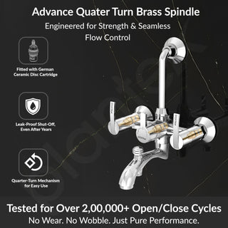 Plantex Pure Brass 3 In 1 Wall Mixer for Bathroom with L-Bend Provision for Overhead and Hand Shower/Water Saving Nozzle for Mixer Tap with Brass Wall Flange (Aq-1419-Chrome)