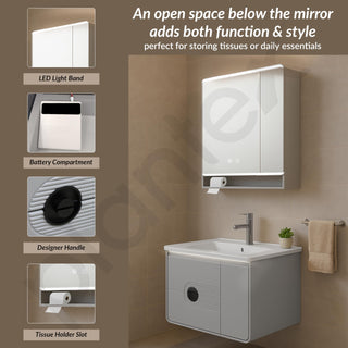Plantex Unbrekable Wash Basin with Cabinet/Plywood Rectangle Vanity with Basin/Bathroom Organizer for Home with Coupling, Mirror and Cabinet Motion Sensor Light (NZBC-45)
