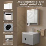 Plantex Unbrekable Wash Basin with Cabinet/Plywood Rectangle Vanity with Basin/Bathroom Organizer for Home with Coupling, Mirror and Cabinet Motion Sensor Light (NZBC-45)