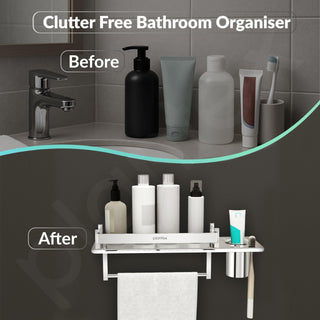Plantex Stainless Steel Bathroom Shelf/Multipurpose Bathroom Shelf for Wall/Attached Tumbler and Napkin Holder for WashBasin(15 Inches)