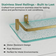 Plantex Frosted Glass Shelf for Bathroom/Shelf with Brass Railings and Brackets/Shelf for Living Room/Bedroom/Kitchen - Pack of 3 (15 x 6 inch, Brass Antique)