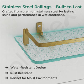 Plantex Frosted Glass Shelf for Bathroom/Shelf with Brass Railings and Brackets/Shelf for Living Room/Bedroom/Kitchen - Pack of 1 (15 x 6 inch, Brass Antique)