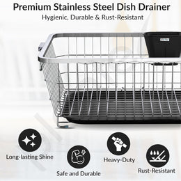 Plantex Stainless Steel Dish Drainer Basket For Kitchen Utensils/Dish Drying Rack With Drainer/Plate Stand/Bartan Basket (Size-56 x 43 x 22 cm)