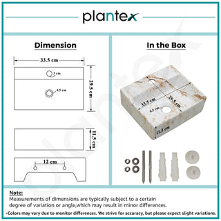 Plantex Wall Mount Washbasin for Bathroom/Designer Ceramic Basin/Rectangle Tabletop Wash Basin/Home/Office (13 x 11.5 x 4.5 Inch)