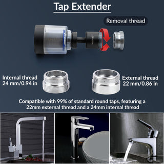 Plantex Stainless Steel Tap Extension for Kitchen Sink/360° Swivel Kitchen Sink Faucet Extender/Upto 80% Water Saving/3 Anti-Splash Modes/Fits F22 and M24 mm tap (XL-3001/Black)