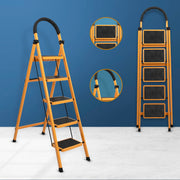 Plantex Premium GI Steel Foldable 5-Step Ladder for Home - Wide Anti Slip 5 Step Ladder (Yellow & Black)