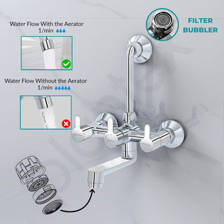 Plantex Brass Wall Mixer for Bathroom with L-Bend Connector for Overhead Shower/Mixer Tap/Wall Mixer for Bathroom 2 in 1 with 7 Year Manufacturer's Warranty(FLO-818-Chrome)