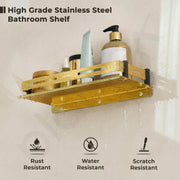 Plantex Stainless Steel Bathroom Shelf/Kitchen Wall Mounted Shelf/Shelf for Washroom/Premium Bathroom Organizer (12x5 Inches, Gold)