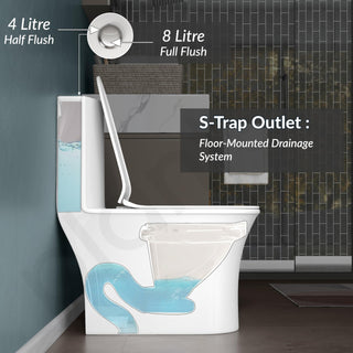 Plantex Ceramic Commode For Toilet/One Piece Western Commode With Rimless Siphonic Flush/Commode With Soft Closing Toilet Seat - S Trap - (Hexa, White)