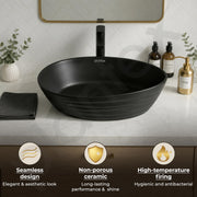 Plantex Designer Ceramic Basin/Table Top Wash Basin for Bathroom/Countertop Vessel Sink Basin for Home/Office/Restaurant (Matt Black, 22 x 14 x 7 Inch )