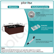 Plantex Quartz Matt Kitchen Sink/UV Protected Kitchen Sink/Undermount Sink for Kitchen/Metalic Single Bowl Sink with Coupling and Hose Pipe - Pack of 1 (24 x 18 inch, Choco Brown)