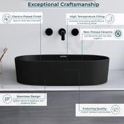 Plantex Ceramic Wash Basin for Bathroom/Oval Table Top Basin/Countertop Vessel Sink for Home/Hotel - (Charcoal Black- 22 x 14 x 6 inch)